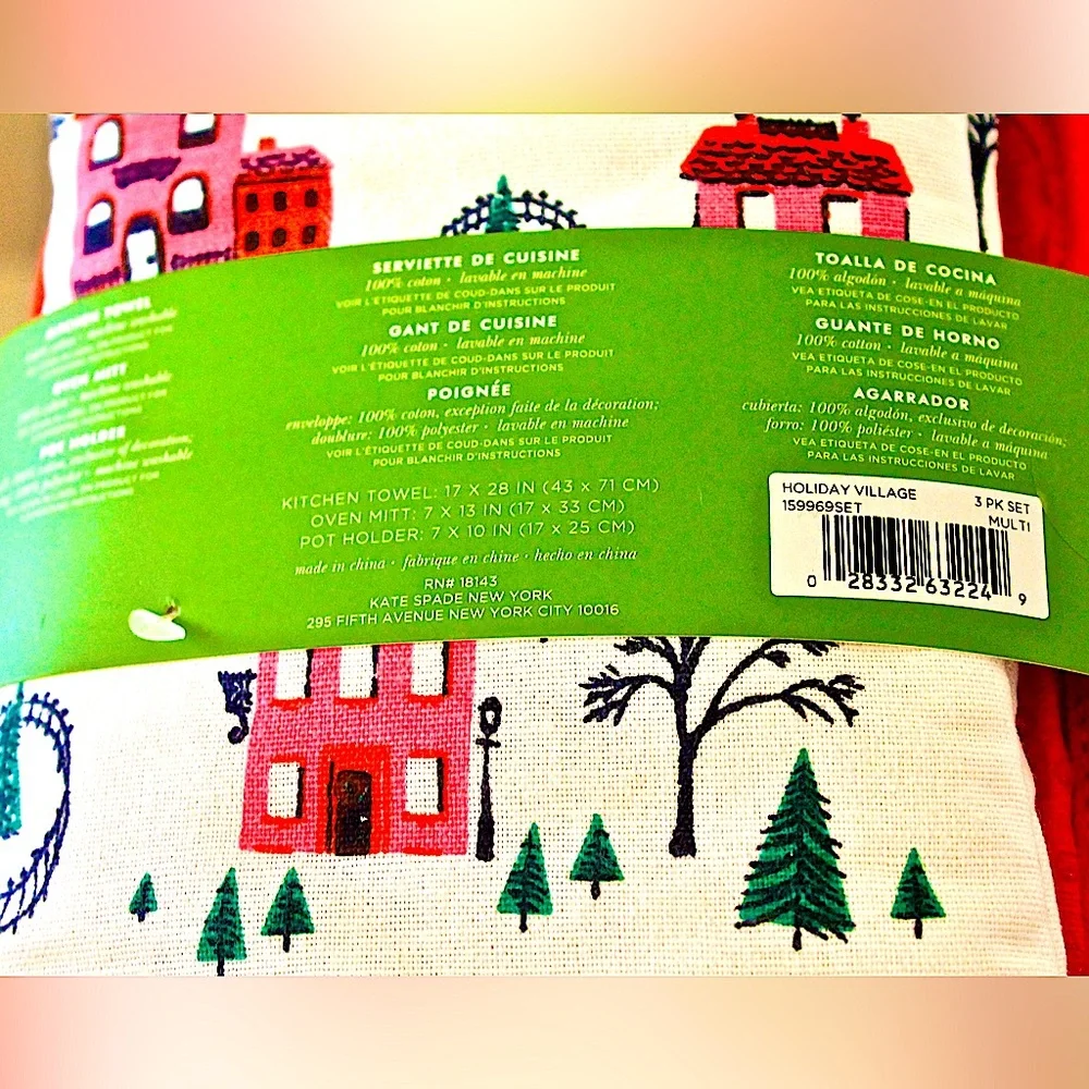 KATE SPADE ALL IN GOOD TASTE-HOLIDAY VILLAGE 3PC KITCHEN SET CHRISTMAS NEW